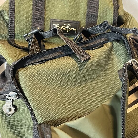 Retro Bjorn Borg Dark Green & Black Canvas Backpack With Striped Design and Pock - Picture 10 of 14